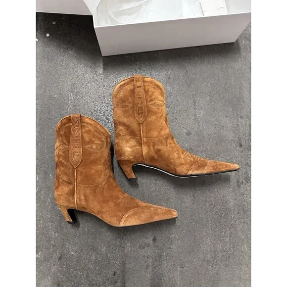 KHAITE Dallas Ankle Boots Caramel Brown Suede - Picture 7 of 10